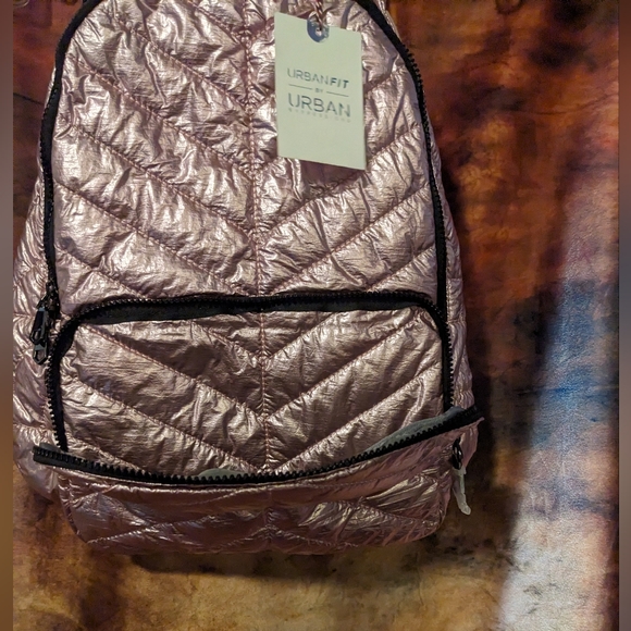 NWT - Metallic Pink - Urban Expressions - high shine quilted Puffer Backpack - Picture 1 of 16